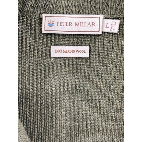 Peter Millar Mens Green Extra Fine Merino Wool Ribbed Half-Zip Sweater Large - Picture 5 of 7